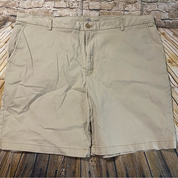 Izod Saltwater Beige Khaki Cotton Stretch Flat Front Chino Shorts - Picture 1 of 3